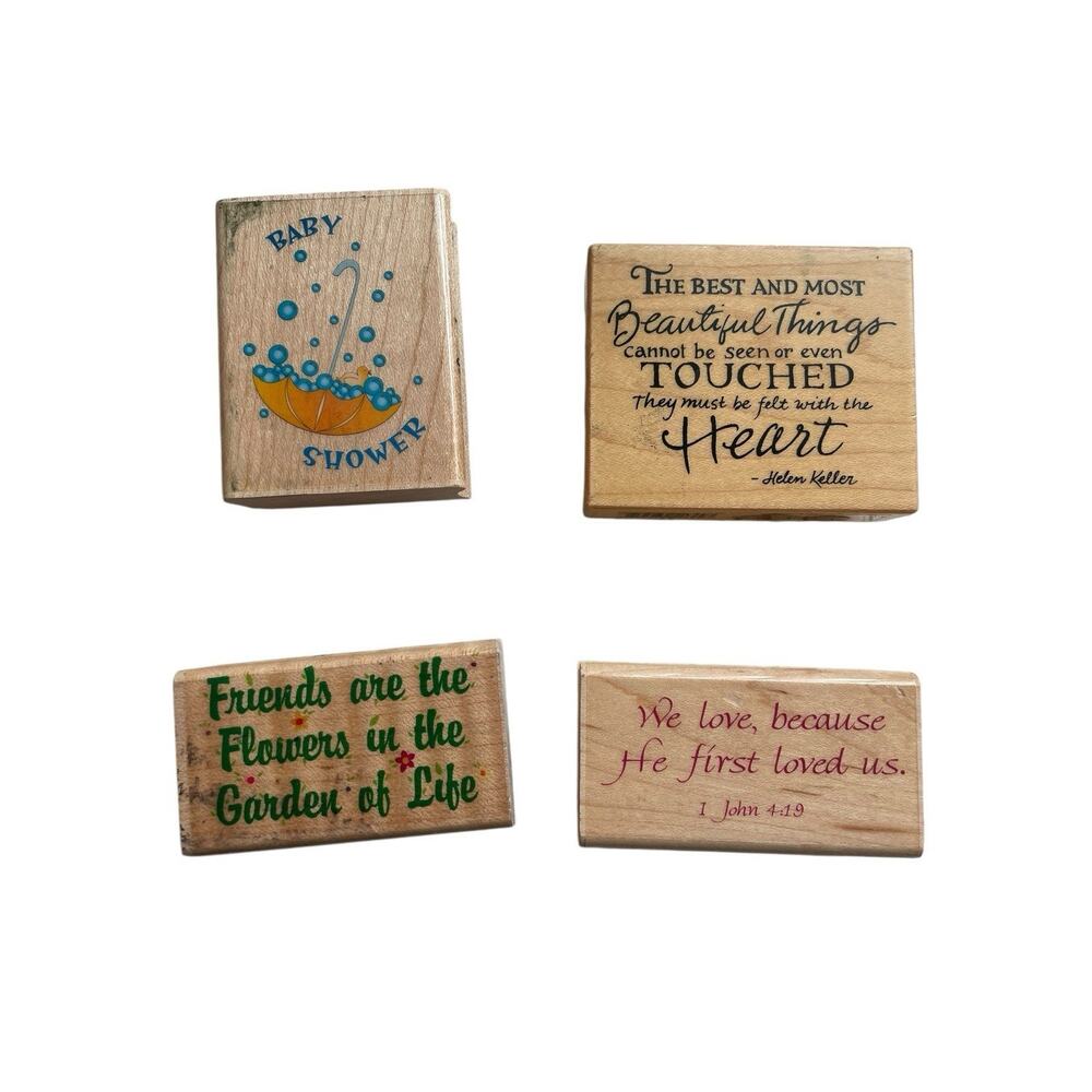 Inkadinkado Wood Rubber Stamps Baby Shower Friends Quotes Sentiments USA China 4